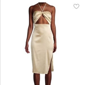 NWT Danielle Bernstein champagne cut out satin midi dress
